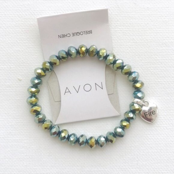 4/$25 AVON Metallic Beaded Bracelet Heart Charm - Picture 1 of 3